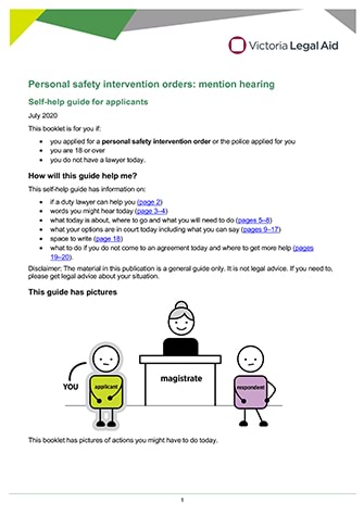 Personal safety intervention order: mention hearings self-help guide for applicants ""