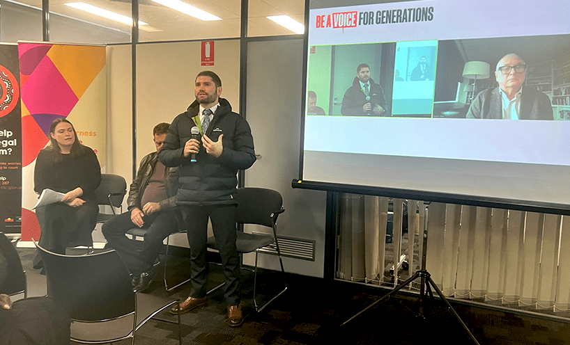 Speakers in our Bendigo office and on screen during our National Reconciliation Week 2023 hybrid staff event