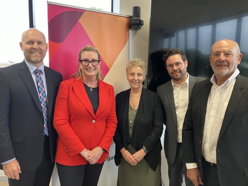 L-R: Regions and Service Delivery Executive Director and MC Peter Noble, Member for Laverton Sarah Connolly, CEO Louise Glanville, Western Suburbs Regional Office Regional Manager Liraz Jedwab, Victoria Legal Aid Board Chairperson Bill Jaboor.