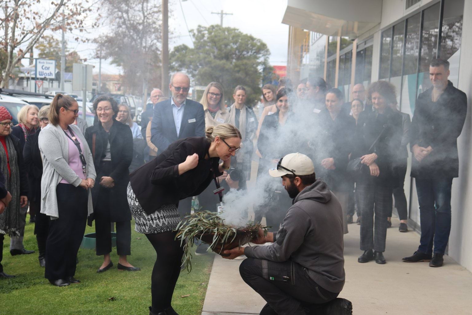 Photo of smoking ceremony at opening of new Mildura office