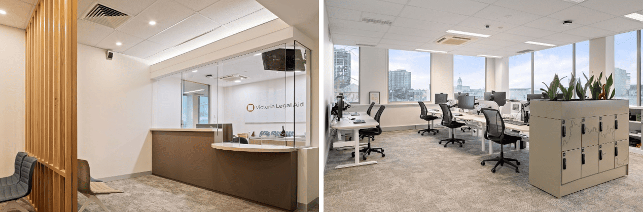 Reception area and work stations at new Geelong office.
