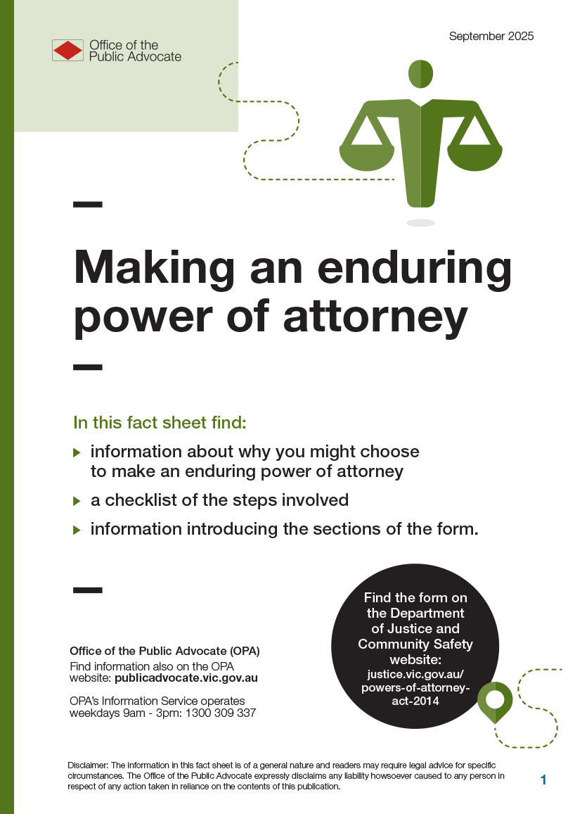 Image of the first page of the fact sheet about making an enduring power of attorney.
