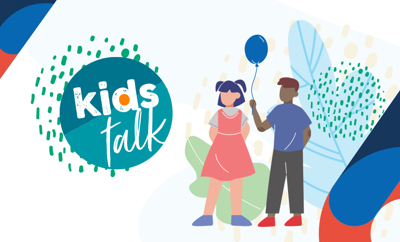 boy holding blue balloon next to girl