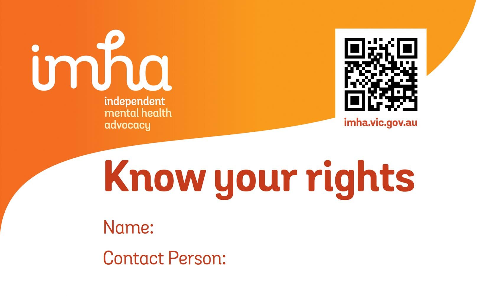 Independent Mental Health Advocacy – Know your rights card ""